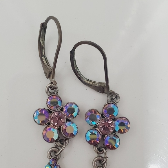 Irridescent Crystal Flower Hook Earrings.Drop Flower Earrings. 🌴 - Picture 3 of 6